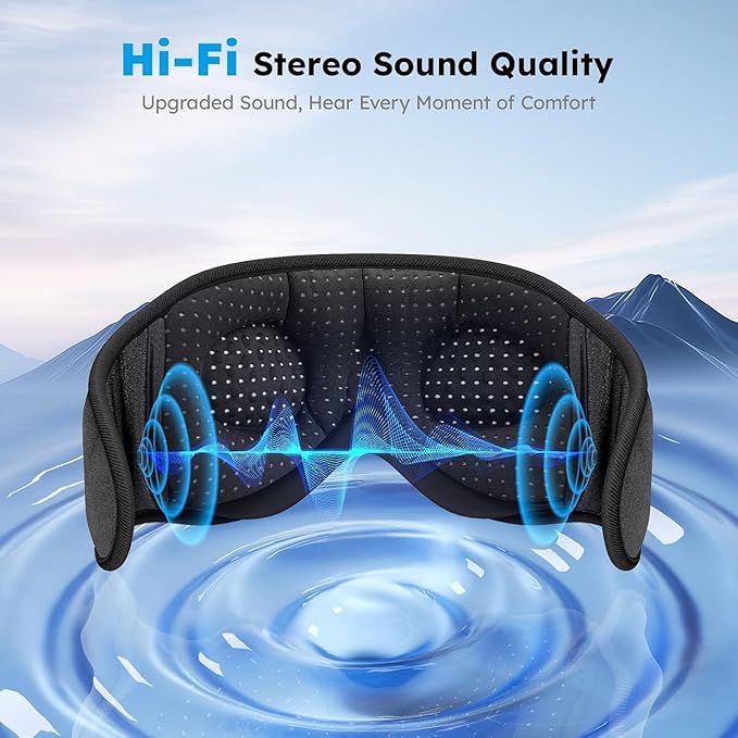LC-dolida White Noise Sleep Mask, 3D Sleep Headphones with 16 Soothing Sounds, Bluetooth 5.4 Sleep Eye Mask with Timer, Total Blackout Sleeping Headphones for Side Sleeper (Black) (Black)