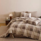 Cottonight Checkered Khaki Comforter Set Twin Gingham Grid Bedding Set Khaki and Cream Coffee Grid Comforter Fluffy Soft Bedding Set Kids Teens Twin Comforter with 2 Pillowcases