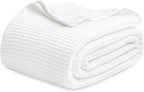 Bedsure Gentlesoft 100% Cotton Blanket Queen Size for Bed - Cooling Breathable and Soft for Spring Summer, Thick Cozy Waffle Weave Blanket Gifts for Women, White, 90x90 Inches