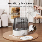 Provirtec 6.5L Stay Clean Tank Humidifier for Large Room, Low Maintenance, Top Fill Design, Ultra Quiet 65H Runtime, Cool Mist Ultrasonic for Bedroom, Home, Plants HC12