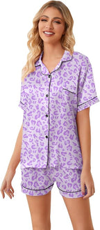 Umeyda Women & Girls Pajamas Set, Soft Satin Lightweight Silk Button-Down Top with Shorts 2 Piece PJS for Mom Boys Kids Gifts