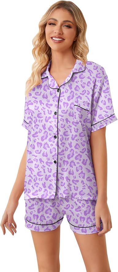 Umeyda Women & Girls Pajamas Set, Soft Satin Lightweight Silk Button-Down Top with Shorts 2 Piece PJS for Mom Boys Kids Gifts