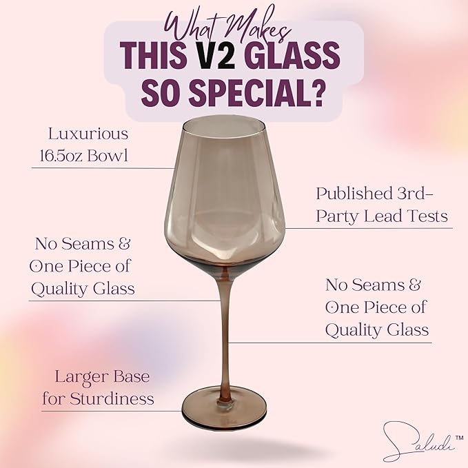 Saludi Colored Wine Glasses, 16.5oz (Set of 6) Stemmed Multi-Color Glass - Great for all Wine Types and Occasions - Luxury, Durable, Hand-Blown