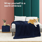 YnM Weighted Blanket, Handmade Chunky Knitted Design, Soft and Cozy, Temperature Regulating and Breathable, Machine Washable Throw for Sleep or Home Decor (Prussian Blue, 50x60 Inch, 10lbs)