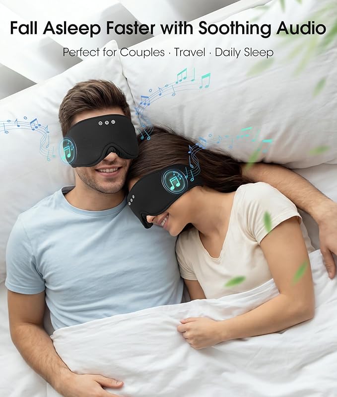 MUSICOZY Bluetooth Sleep Headphones, Wireless Sleep Mask with Bluetooth 5.4, Ultra-Thin Stereo Speakers, 14H Playtime, Comfortable Eye Mask for Side Sleepers, Travel & Relaxation Gifts for Men Women