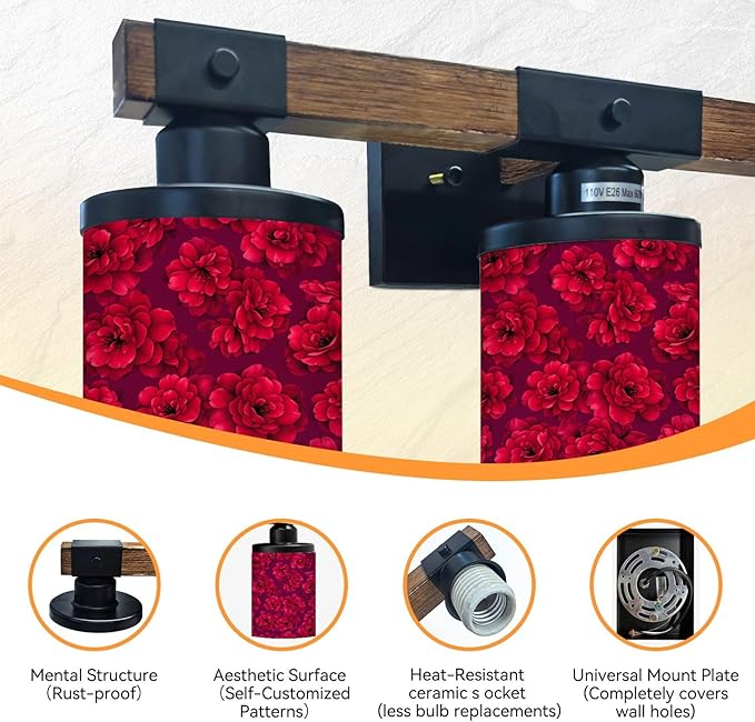 Vanity Lights for Bathroom Wall Lights for Bedroom Living Room Vibrant Red Peony Floral Deep Magenta Modern Bathroom Light Fixtures Wall Sconces 3 Light Home Decor