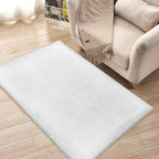 Small White Faux Rabbit Fur Rug 2x3 Fluffy Rug for Bedroom Chair Entryway Living Room Washable Non Shedding