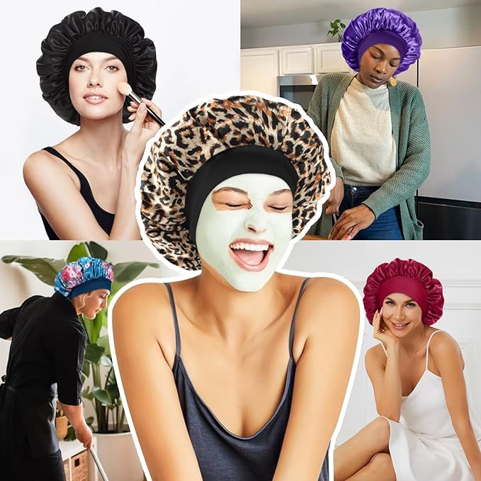 8Pcs Satin Bonnet Silk Bonnet, Hair Bonnet for Sleeping, Elastic Wide Band Silk Sleep Cap, Soft and Breathable