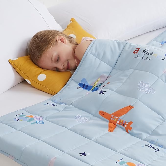 HOSUKKO Weighted Blanket - 10 lbs Blue Airplane Heavy Blanket - Breathable Blanket(41 * 60 inches, 10 lbs)
