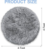 Grey Round Rugs for Bedroom, 4x4 Ft Fluffy Circle Area Rug for Kids Room, Furry Carpet for Teen's Room, Shaggy Circular Rug for Nursery Room, Fuzzy Plush Rug for Dorm Living Room Carpet
