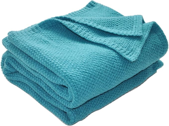 Cyan Blue Waffle Texture Throw Blanket for Couch,Soft Cozy Cable Knit Throw for Bed Sofa Chair Living Room,Lightweight Warm Maximalist Decor Christmas Blanket,50"x60" (cr-A01)