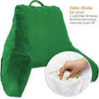 Clara Clark Reading Pillow with Shredded Memory Foam for Sitting Up in Bed and Couch, Back and Arms Adjustable Support for Adults & Teens Backrest Pillows for Reading, with Washable Cover Green