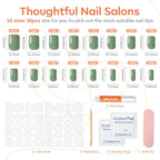 Modelones Green Press on Nails, Spring Short Square Fake Nails, Reusable Nail Kit with Nail Glue Adhesive Tabs Mini Nail File, Nails Press Ons 32Pcs16 Sizes, Women Girl Gift