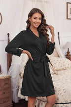 Ekouaer Women‘s Robes Lightweight 3/4 Sleeve Short Knit Bathrobe Soft Knee Length Sleepwear Robes with Pockets S-XXL