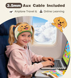 Toddler Headband Headphones Wireless, Kids Bluetooth Earphones for iPad, Safe Volume - Wired School Headphones with 3.5 MM Jack, Sleep Mask for Kids, Travel Accessories Gift for Boys & Girls (Dog)
