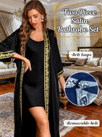 ChiaoLezhee Satin Robe Sets For Women, 2-PC Lightweight Bathrobe, Silk Sleepwear Kimono Bridesmaid Sexy Robes