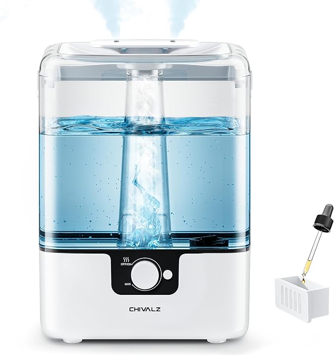 CHIVALZ Humidifiers for Bedroom Large Room Home, 6L Cool Mist Humidifier for Baby and Plant, Oil Diffuser, Top Fill Humidifier with Night Light, Quiet 26dB, Up to 50H, White 1Pack