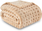 NEWCOSPLAY Super Soft Twin Blanket Brown Premium Silky Flannel Fleece 3D Waffle Checkered Lightweight Bed Blanket All Season Use (Brown, Twin(60"x80"))