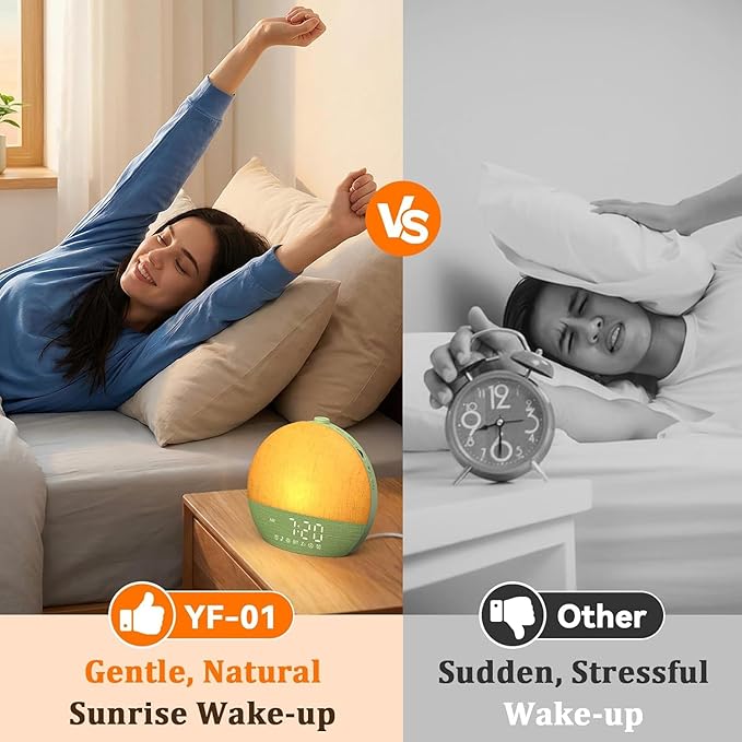 Thybro Light Sunrise Alarm Clock: 10-60 Mins Gradual Sunrise & Natural Sounds Gentle Wake up for Heavy Sleepers - 3-Step Easy Setup with Dual Alarms - 30 Sleep Sounds White Noise Machine