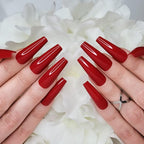 Hypnaughty 24 Pcs Passion Red Gloss Extra Long Press On Nails and Glue XL Reusable Solid Color Crimson Red False Nails (Passion)