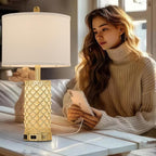 SAIWEYA Crystal Table Lamp Set of 2-24in Gold Bedroom Lamps 3-Way Dimmable Touch Lamp with Night Light, 2 USB Ports + AC Outlet Bedside Night Stand Lamp for Living Room (Gold-2 Pack 24In)