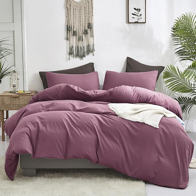 Luxlovery Purple Comforter Set Cal King Pale Mauve Bedding Comforter Set Dusty Purple Modern Elegant Solid Bed Blanket Soft Breathable Lilac Blanket Quilts 3 Piece Bedding Set for Women
