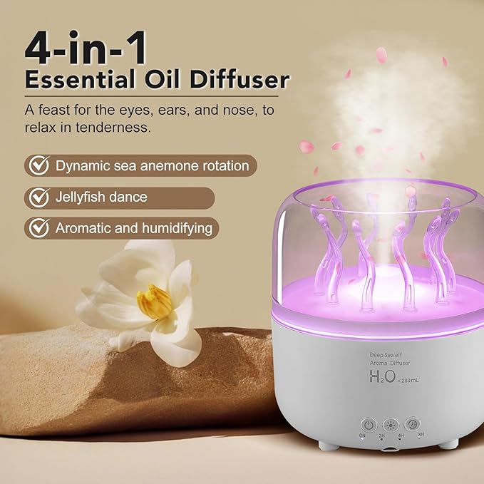 Jellyfish Diffuser 280ml, Cute humidifier, with Remote Control Timer, 7 Color LED Night Light, Essential oiluser Suitable for Home Office, Hotel spa Yoga Room, auto Shut-Off