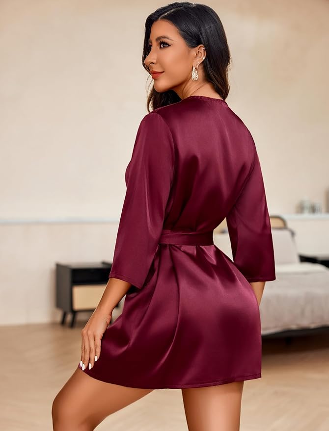 Avidlove Women's Kimono Robe Short Satin Pure Short Silky Robes