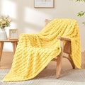 BEDELITE Light Yellow Throw Blanket Twin Size for Bed- Super Soft and Warm 3D Checkered Fluffy Fuzzy Fleece Blanket, Luxurious Plush Cozy Blanket for Room Decor Fall and Winter, 60x80 inches