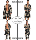 SWOMOG Mens 3 PCS Satin Robe with Pants & Shorts Set Kimono Bathrobe Long Sleeve Sleepwear Pjs Sets with Pockets