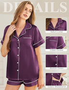 Silk Pajamas for Women Short Sleeve Sleepwear Soft Button Down Loungewear 2 Piece Satin Pjs Shorts Set S-XXL