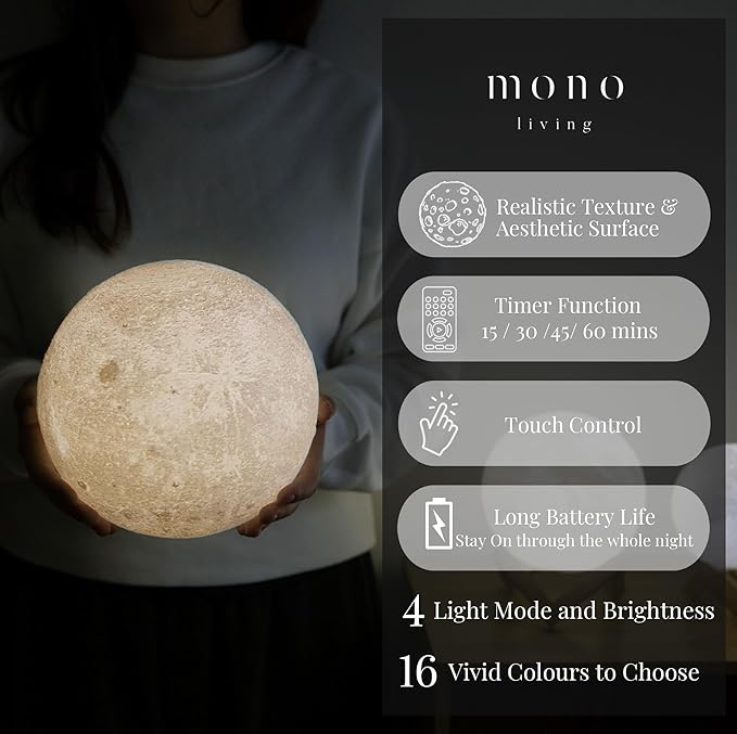 7.1 Inch Moon Lamp for Adults - 16 Color LED Light Up Moon Ball, Extra Large Realistic 3D Night Light with Remote & Timer - Unique Thanksgiving & Christmas Gifts