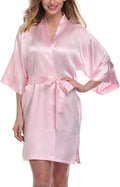 Women's Pure Color Satin Kimono Robe Short Bridesmaids Robe Dressing Gown