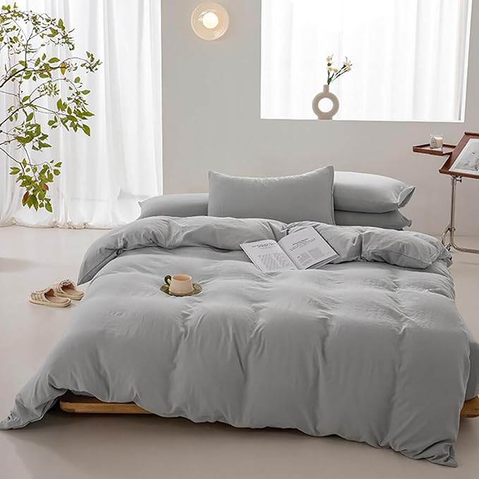 Luxlovery Grey Comforter Set Queen Silver Grey Bedding Comforter Women Men Light Gray Soft Breathable Durable Gray Queen Size Bedding Set 3PCS for Women Men