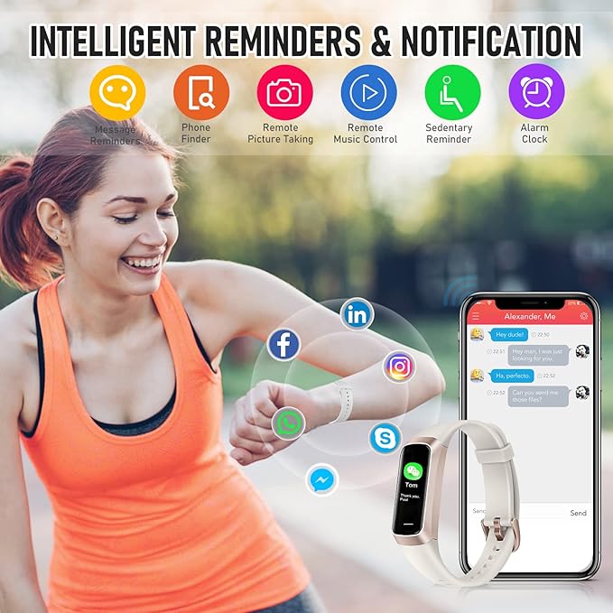 Fitness Tracker, Activity Trackers with 24/7 Heart Rate, Blood Oxygen Blood Pressure Sleep Monitor, Step Counter with 1.1" AMOLED Touch Color Screen, Calorie Pedometer Health Smart Watch for Women Men