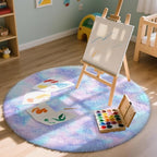 OLANLY Purple Rainbow Round Rugs for Bedroom - Machine Washable, 4x4 Feet Circle Area Rugs for Living Room, Soft and Fluffy Shaggy Carpet for Girls and Boys, Nursery Rooms, Dorms, Home Decor Aesthetic