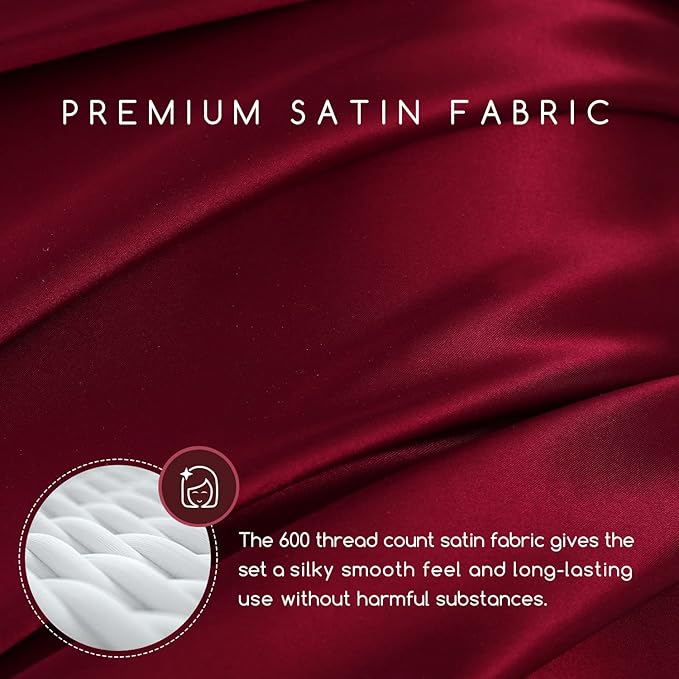 MR&HM Satin Bed Sheets, King Size Sheets Set, 6 Pcs Silky Bedding Set with 15 Inches Deep Pocket for Mattress (King, Burgundy)