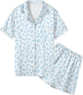 Umeyda Women & Girls Pajamas Set, Soft Satin Lightweight Silk Button-Down Top with Shorts 2 Piece PJS for Mom Boys Kids Gifts