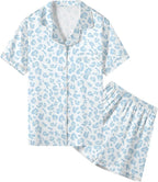 Umeyda Women & Girls Pajamas Set, Soft Satin Lightweight Silk Button-Down Top with Shorts 2 Piece PJS for Mom Boys Kids Gifts