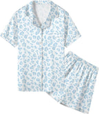 Umeyda Women & Girls Pajamas Set, Soft Satin Lightweight Silk Button-Down Top with Shorts 2 Piece PJS for Mom Boys Kids Gifts