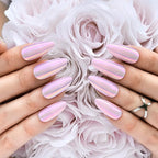 Hypnaughty 24 Pcs Light Pink Almond Chrome Luxury Press On Nails and Glue Reflective Medium Long Pointed False Nails (Light Pink Almond Chrome)