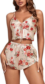 OPOIPIN Women's 3 Piece Pajama Set Sexy Cami Top and Shorts with Robe Sleepwear Loungewear Set