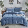 Luxlovery Blue Velvet Queen Fluffy Plush Bedding Haze Blue Sherpa Micromink Blanket Quilts Soft Heavyweight Winter Warm Comforter Set