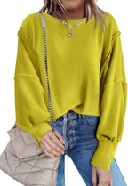 Nirovien Womens Oversized Crewneck Sweatshirt Side Slit Long Sleeve Pullover Slouchy Fit Tops