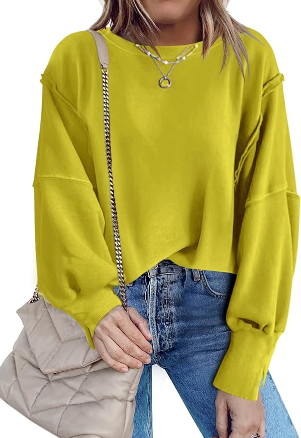 Nirovien Womens Oversized Crewneck Sweatshirt Side Slit Long Sleeve Pullover Slouchy Fit Tops
