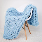 huraty Cozy Chunky Throw Blanket Full Size 50x60 Light Blue Chenille Sofa Bed Throw Hand Knit Decorative Throw Warm Large Blanket