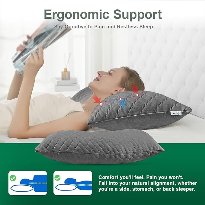 CHxxy Side Sleeper Pillow for Neck and Shoulder Reilef, Ergonomic Design Medium Firm Pillow, 2 Packs Bed Pillows for Sleeping, Cross Cut Memory Foam Pillows for Back, Stomach and Side Sleepers