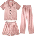 Hupohoi Unisex Girls Boys Kids Pajama Sets Button Down Satin Sleepwear Nighty 3PCS Silky Lounge Sets Nightwear