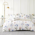 ALEISSEL Natural Cotton 3pcs Floral Comforter Sets Queen Size - White Comfoter with Blush,Blue & Beige Floral Prints, Neutural Refresh Lightweight Bedding Sets(Queen 90"×90")