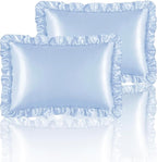 Silky Satin Ruffled Pillow Cases for Hair and Skin,Light Blue Silk Pillowcases King Set of 2 with Envelope Closure Princess Room